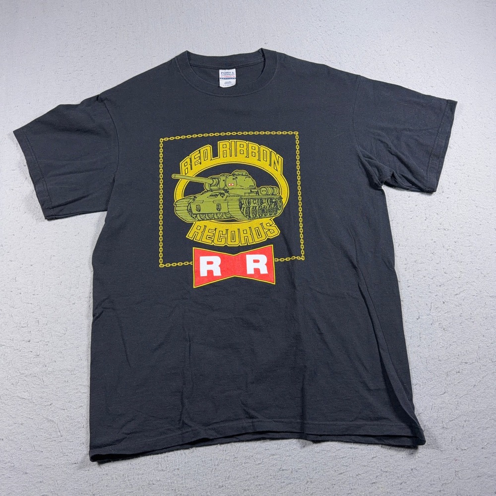 Vintage Red Ribbon Records T Shirt Men L Black Graphic Made In USA Music Label‎